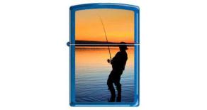 Зажигалка ZIPPO Вечерняя рыбалка, с покрытием Cerulean™, латунь/сталь, синяя, глянцевая, 36x12x56 мм
